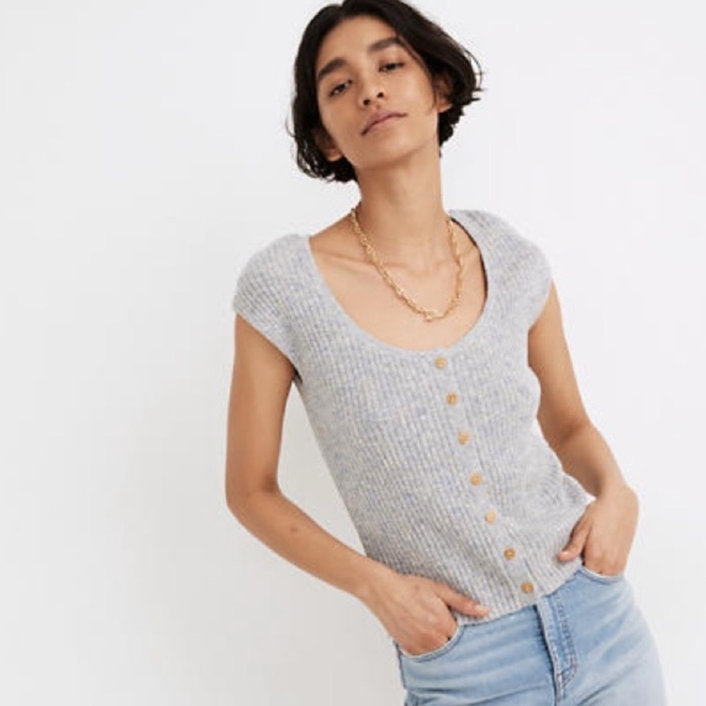 Madewell Marled Shaw Buttonfront Top - Blue - XS - NWT